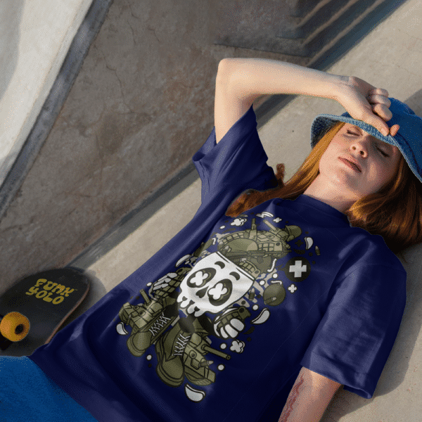Navy blue oversized t-shirt with military skull graphic design – Funkyolo