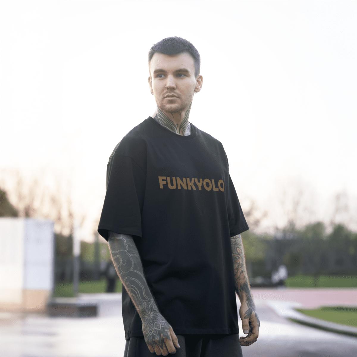 Black oversized t-shirt with Funkyolo Turkey edition logo print