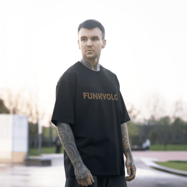 Black oversized t-shirt with Funkyolo Turkey edition logo print