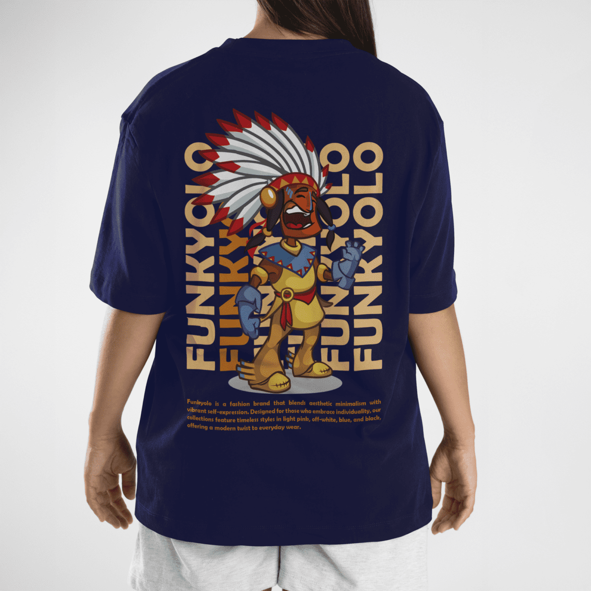 Funkyolo India oversized tee in navy with bold logo design