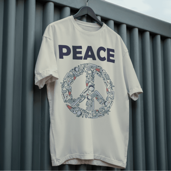 White oversized t-shirt with peace symbol graphic print – Funkyolo