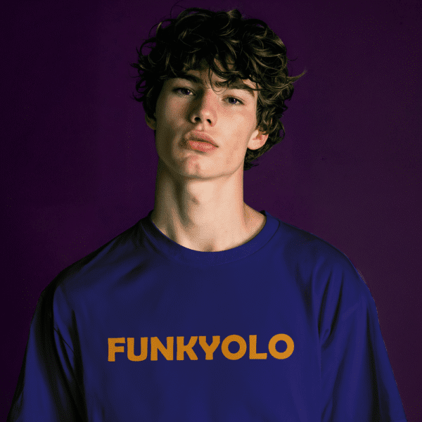 Navy blue oversized t-shirt with Funkyolo India core logo print